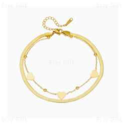 Double Chain Bracelet Gold Sliver Cuban Heart Anklet Perfect Gifts
