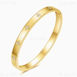 Four Leaf Clover Carved Zircon Bangle Gold Sliver Classic Gift
