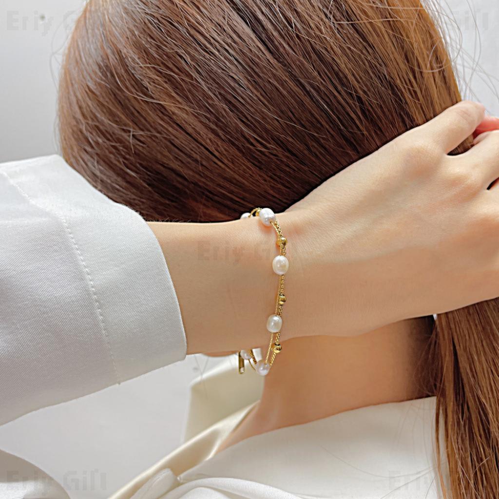 Freshwater Pearl Bracelet Gold Layered Beads Chain Wedding Gift_1 - Eriy Gift