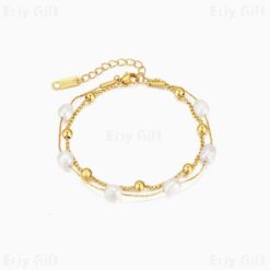Freshwater Pearl Bracelet Gold Layered Beads Chain Wedding Gift