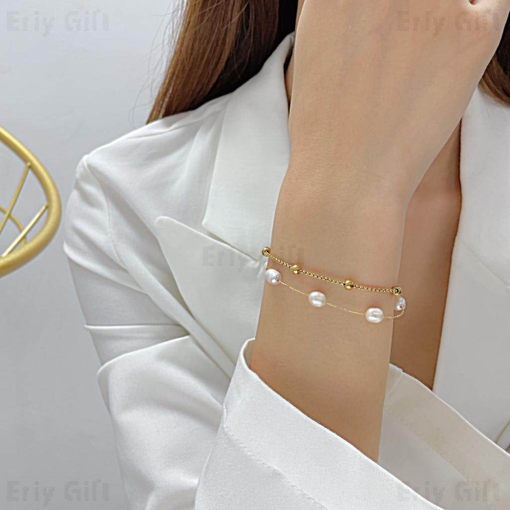 Freshwater Pearl Bracelet Gold Layered Beads Chain Wedding Gift_4 - Eriy Gift