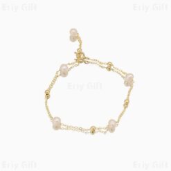 Genuine Natural Freshwater Pearl Bracelet Gold Beads Mothers Day Gift