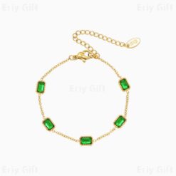 Green Cubic Zircon Chain Bracelet 18K Gold Plated Stainless Steel