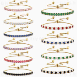 Multicolor Zirconia Slider Bracelet Gold Chain Teenage Girls Tennis