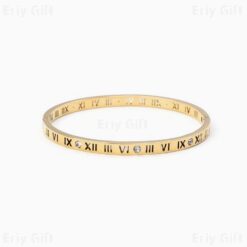 Roman Numeral Bangle Number Engraved Gold Sliver Skinny Stainless Steel