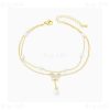 Water Pearl Butterfly Pedant Anklet Double Layer Chain Gold Plated