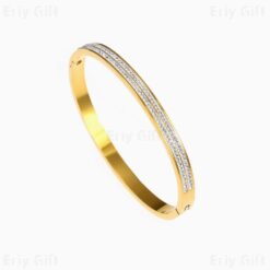 Wide Rim Zircon Bangle Gold Silver Sparkling Rhinestone Jewelry