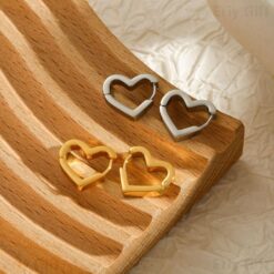 Chunky Heart Hoops Earrings Stainless Steel Jewelry Christmas Gift