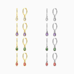 Colorful Waterdrop Stone Pendant Hoop Earrings Delicate Jewellery