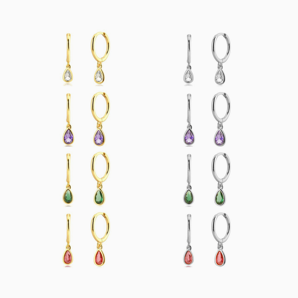 Colorful Waterdrop Stone Pendant Hoop Earrings Delicate Jewellery - Eriy Gift