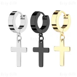 Cross Pendant Hoop Earrings Unisex Everyday Jewelry