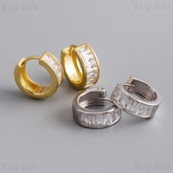 Cubic Zircon Pave Hoop Earrings Minimalist Wedding Jewelry