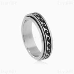 Engraved Wave Spinner Ring Minimalist Unisex Jewellery