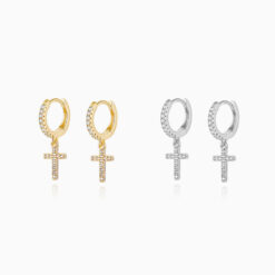 Hoop Earrings With Zircon Cross Pendant Faith Statement Jewelry