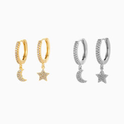 Mismatched Moon Star Hoop Earrings Boho Jewellery
