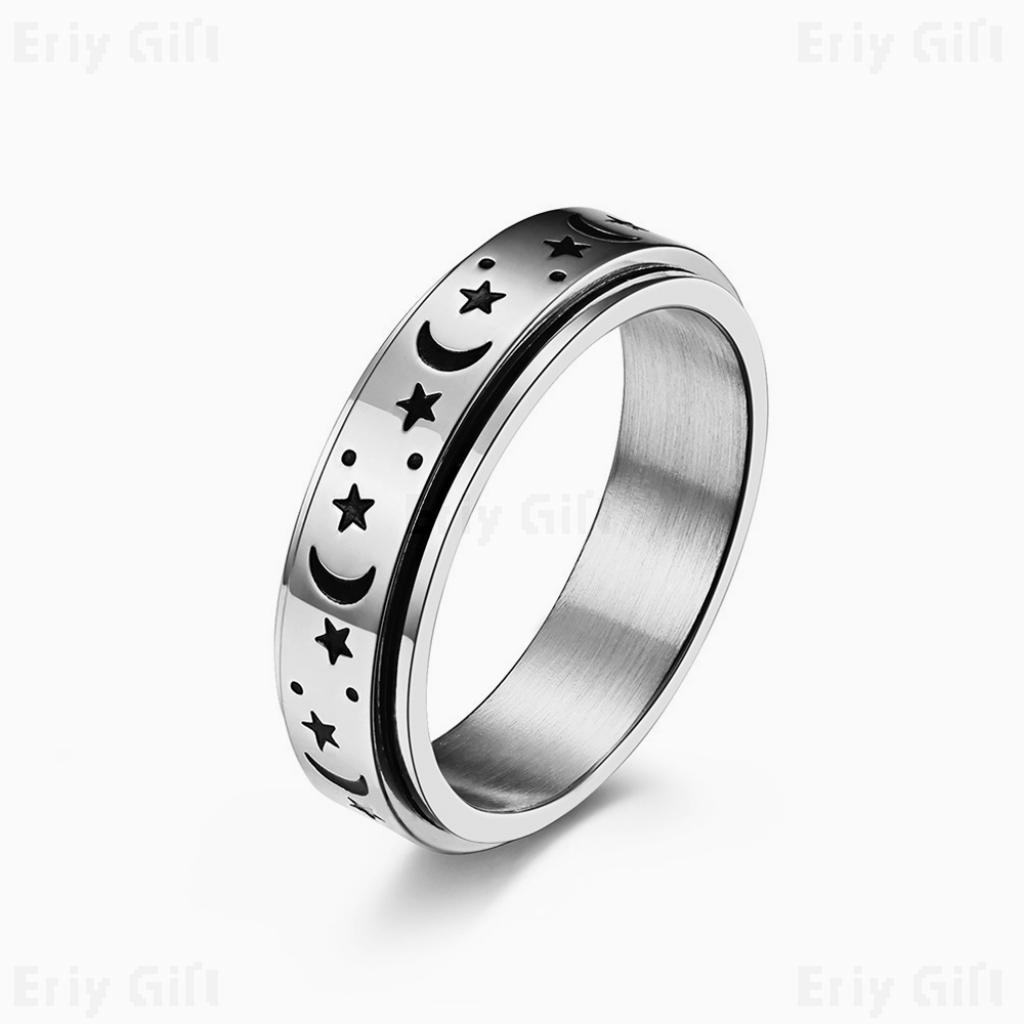Moon Stars Spinner Ring Stainless Steel Engraved Jewellery For Couples - Eriy Gift