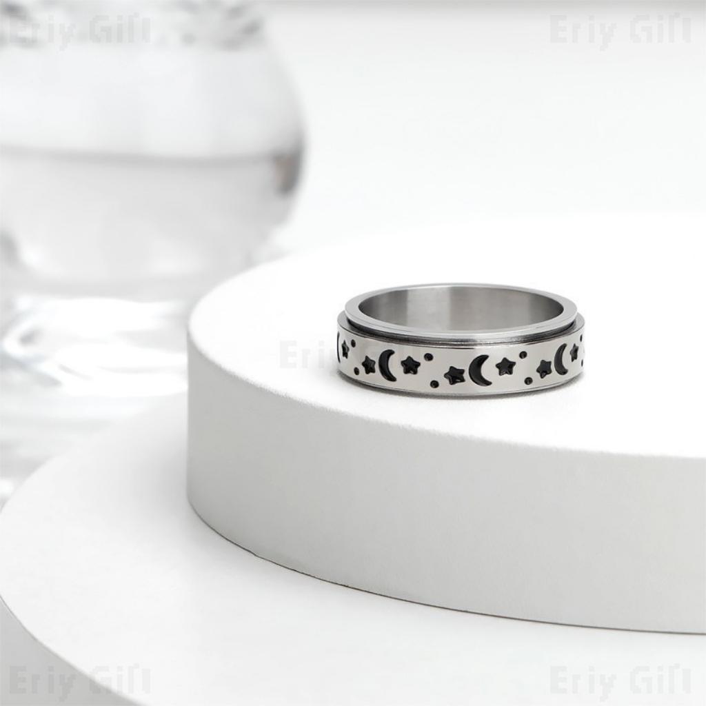 Moon Stars Spinner Ring Stainless Steel Engraved Jewellery For Couples_1 - Eriy Gift