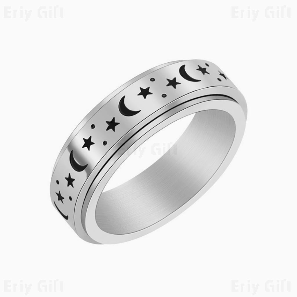 Moon Stars Spinner Ring Stainless Steel Engraved Jewellery For Couples_2 - Eriy Gift