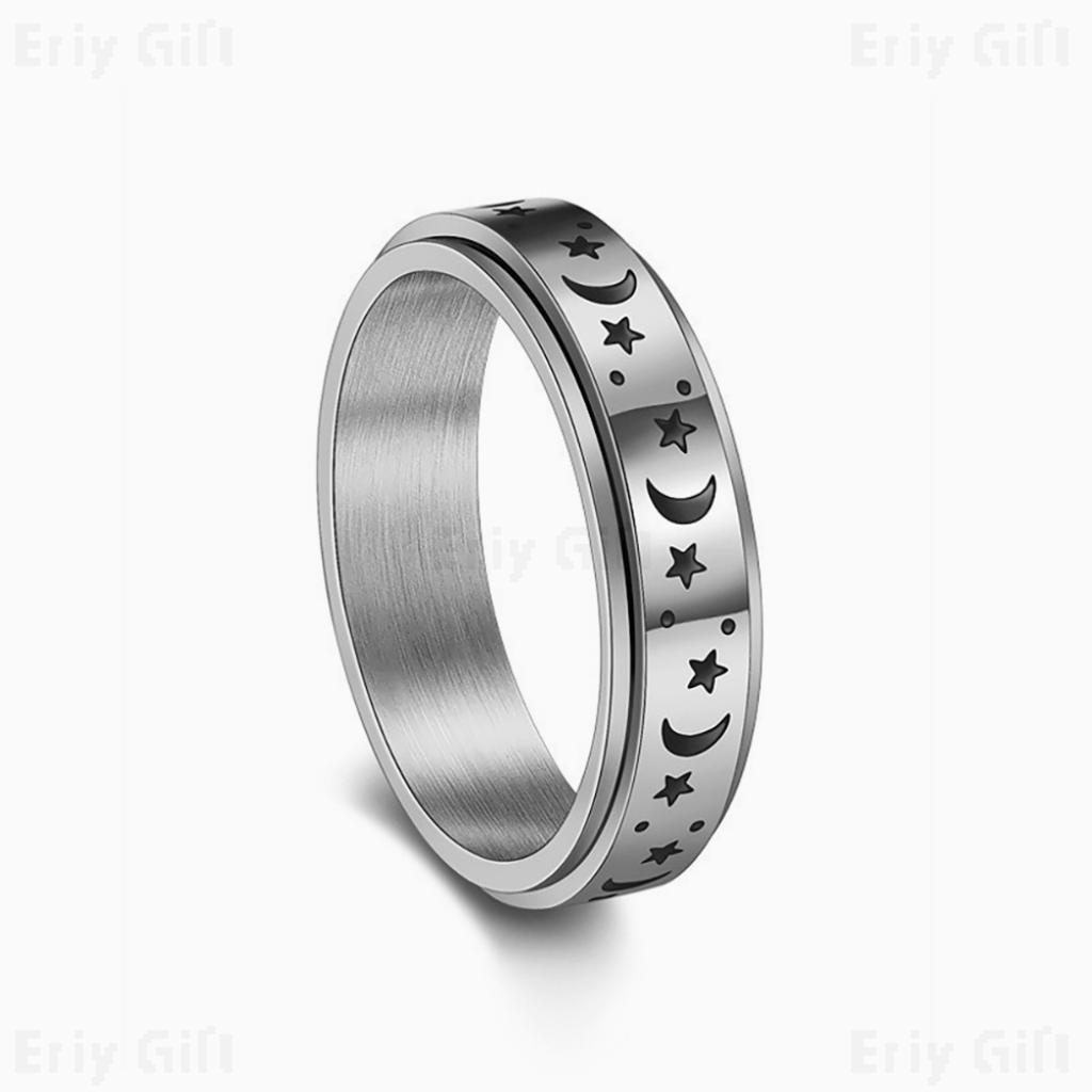 Moon Stars Spinner Ring Stainless Steel Engraved Jewellery For Couples_3 - Eriy Gift