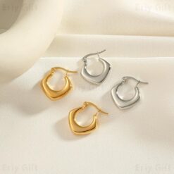 Square Flat Hoops Earrings Modern Boho Minimalist Jewellery