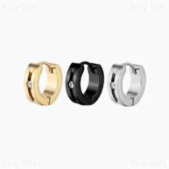 Stainless Steel Hoop Earrings Pave Tiny Zircon Unisex Jewelry