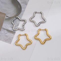 Stars Hoops Earrings Stainless Steel Christmas Gift