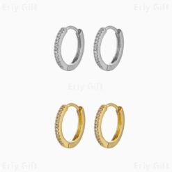 Tiny Zircon Pave Big Hoop Earrings Dainty Wedding Jewelry
