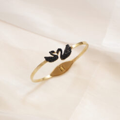 Black Crystal Swan Jewelry Stainless Steel Cuff