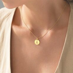 Simple Round Gold Plated Initial Necklace