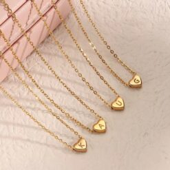 Dainty Heart Initial Gold Pendant Necklace