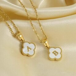 White Shell Clover Letter Necklace Non Tarnish