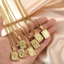 Rectangular Women Men Waterproof Initial Necklace