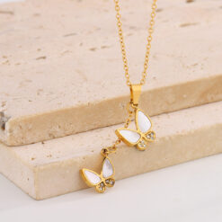 Double Butterfly Pendant Necklace with Sparkling Zircon Details Picture1 - Eriy Gift