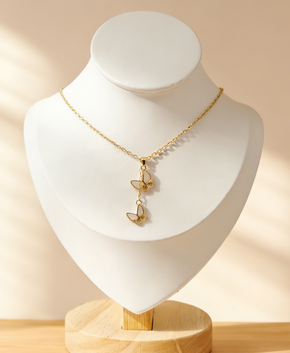 Double Butterfly Pendant Necklace with Sparkling Zircon Details - Eriy Gift