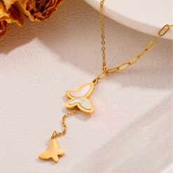 Mother-of-Pearl Two-Butterfly Mixed Chain Necklace Picture1 - Eriy Gift