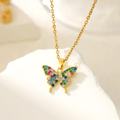 Multi-Color Zircon Butterfly Gold Dainty Necklace Picture1 - Eriy Gift