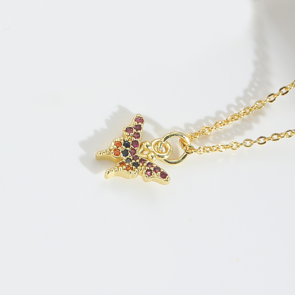 Multi-Color Zircon Butterfly Gold Dainty Necklace Picture2 - Eriy Gift
