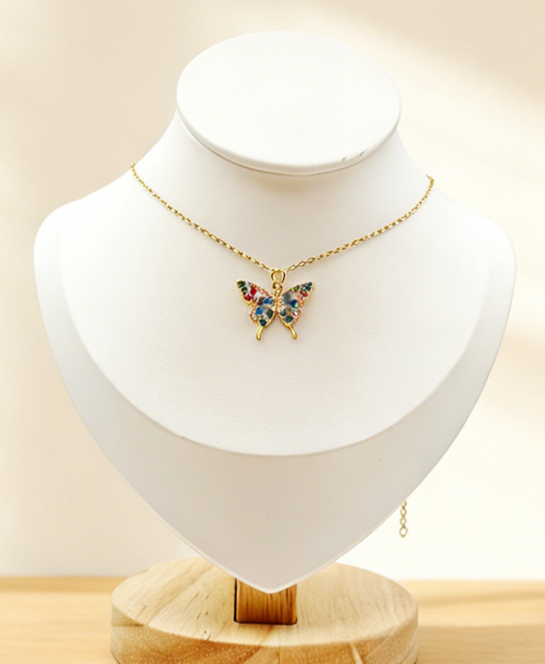 Multi-Color Zircon Butterfly Gold Dainty Necklace - Eriy Gift
