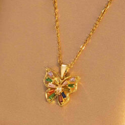 Vibrant Multi-Color Baguette Zircon Butterfly Necklace Picture1 - Eriy Gift