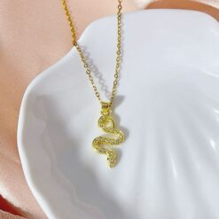 Cubic Zircon Paved Snake Charm Minimalist Gold Necklace picture - Eriy Gift