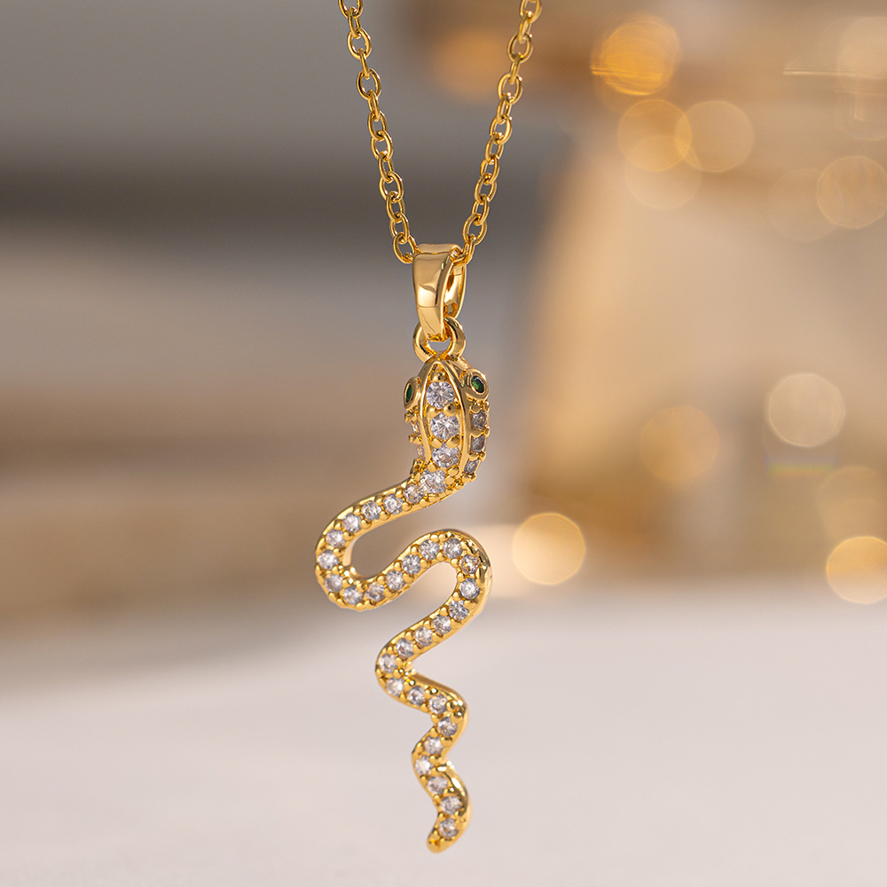 Minimalist Gold Serpent Zircon Pendant Necklace picture1 - Eriy Gift