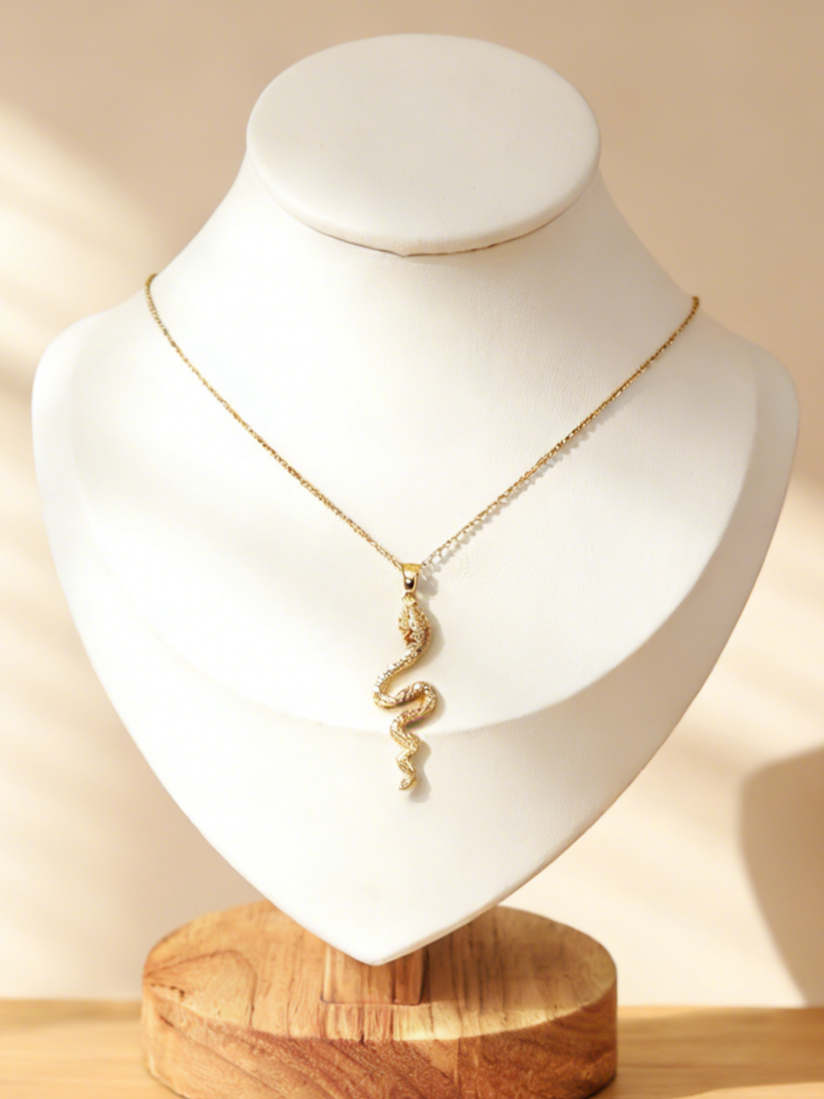 Minimalist Gold Serpent Zircon Pendant Necklace - Eriy Gift