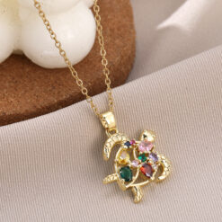Multi-Color Cubic Zirconia Turtle Gold Necklace picture2 - Eriy Gift