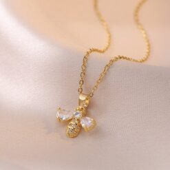 Sparkle Cubic Zircon Paved Gold Bee Necklace picture1 - Eriy Gift