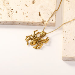 Trendy Textured Gold Spider Pendant Necklace picture1 - Eriy Gift