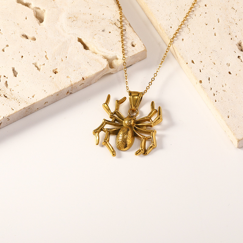 Trendy Textured Gold Spider Pendant Necklace picture2 - Eriy Gift