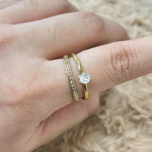 Dainty Gold Double Layer Diamond Ring - Eriy Gift