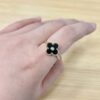 Elegant Gold Tone Black Clover Adjustable Ring