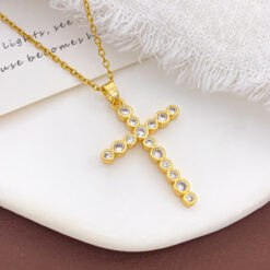 Minimalist Round Zirconia Gold Cross Necklace picture1 - Eriy Gift