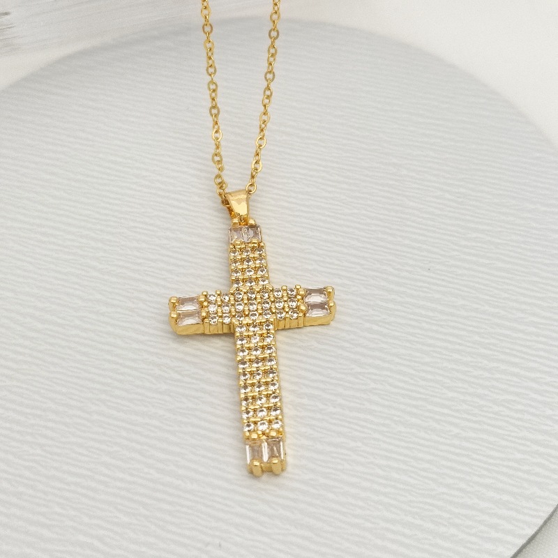 Opulent Double Row Zirconia Gold Cross Necklace picture2 - Eriy Gift